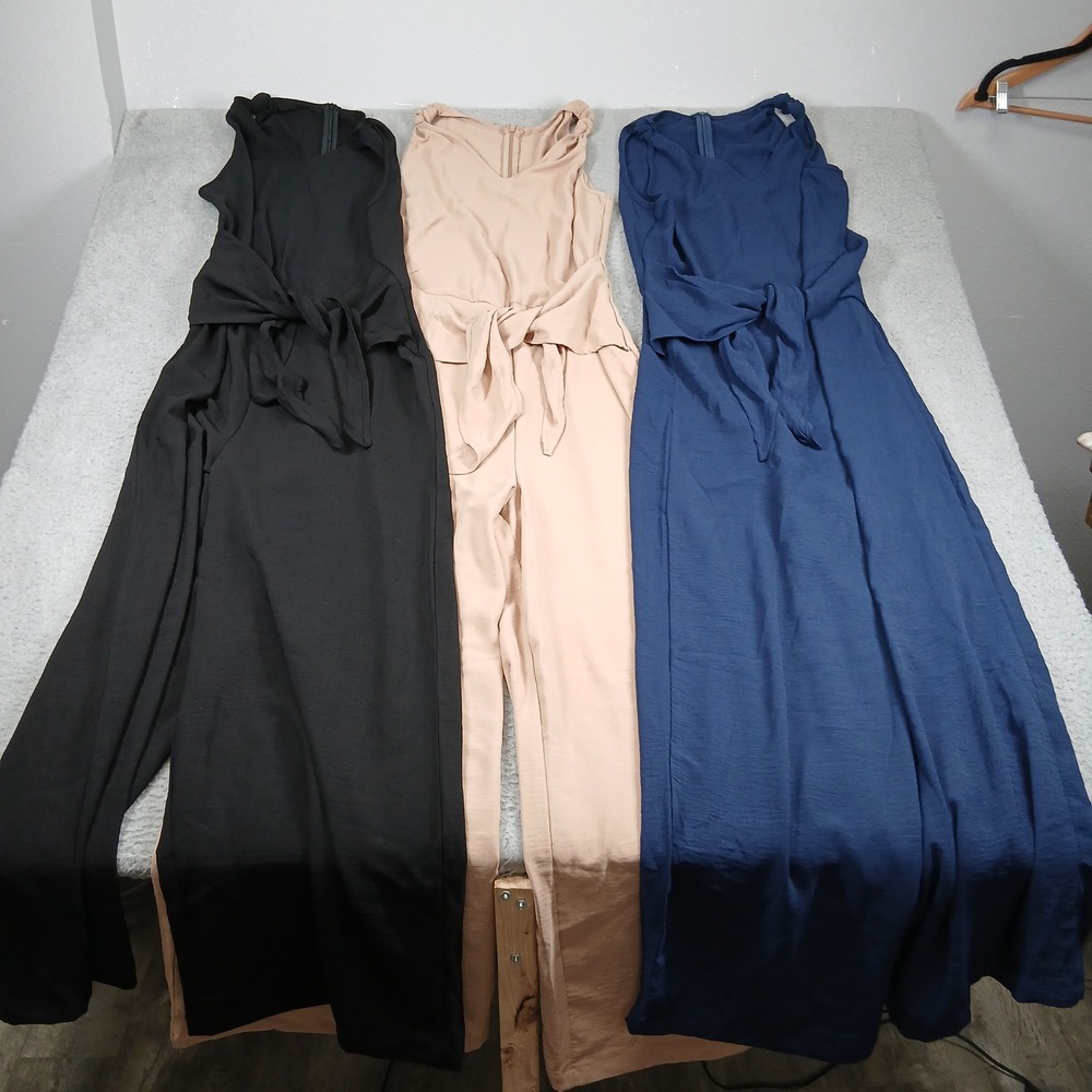 SHEIN Jumpsuit Womens M Wide Leg Tie Waist V-Neck Sleeveless EUC Multi-Pack of 3